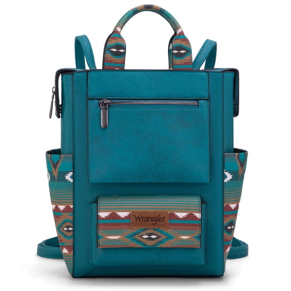 Wrangler Aztec Women Backpack Purse Convertible Fashion Ladies Anti Theft with Adjustable Strap, Turquoise