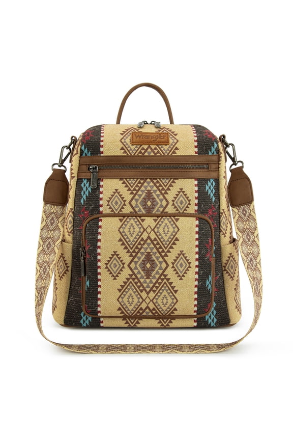 Wrangler Convertible Backpack Purse for Women Western Aztec Backpack Travel Bags, Coffee