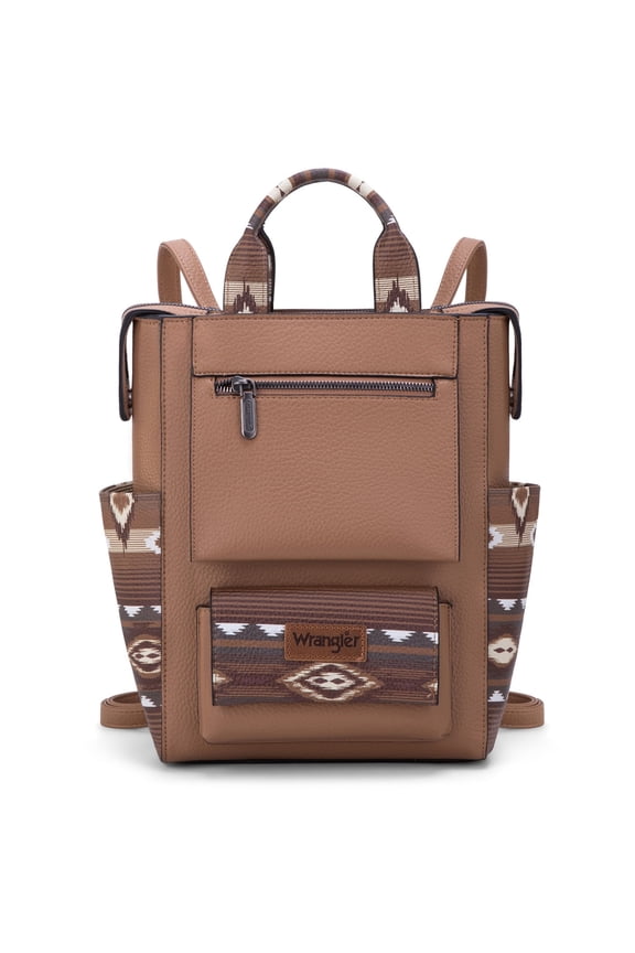 Wrangler Aztec Women Backpack Purse Convertible Fashion Ladies Anti Theft with Adjustable Strap, Light Brown