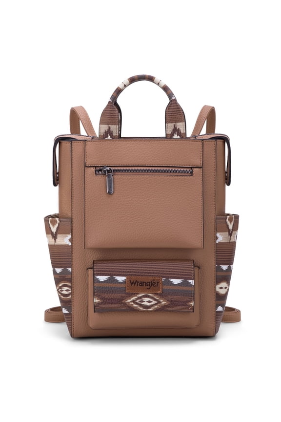Wrangler Aztec Women Backpack Purse Convertible Fashion Ladies Anti Theft with Adjustable Strap, Light Brown