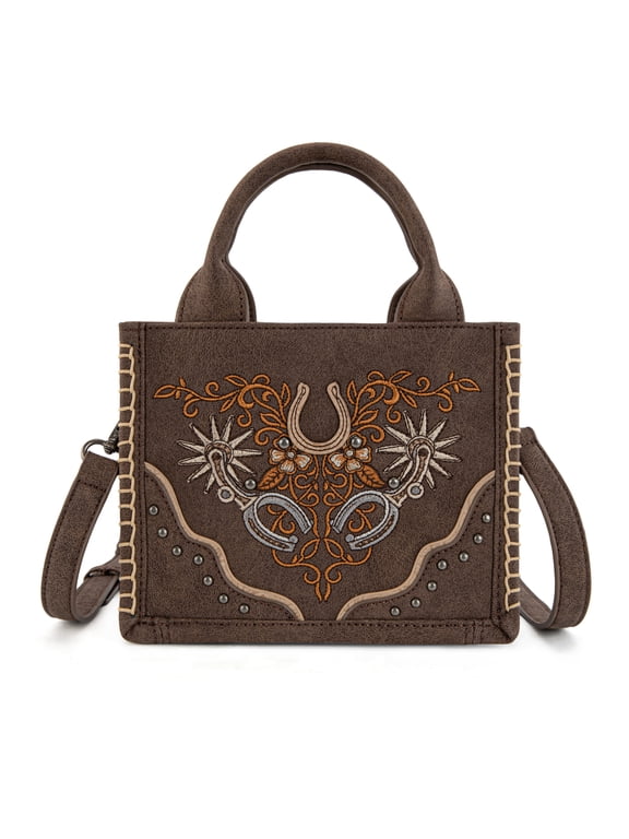 Mini Tote Bag for Women Western Handbag Embroidered Crossbody Bag Fashion Stylish Western Purses, Coffee