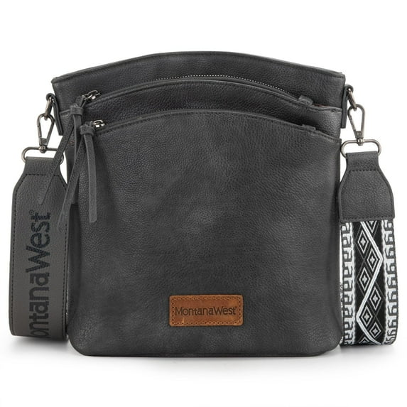 Montana West Multi Zip Pocket Large Crossbody Bag With Guitar Strap, A-Gray