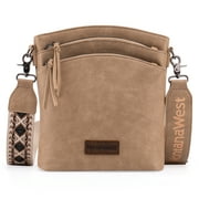 Montana West Multi Zip Pocket Large Crossbody Bag with Guitar Strap 10.24'' H