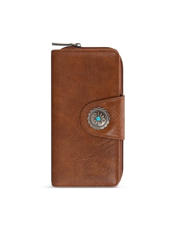 Purses for Women RFID Blocking Wallet Large Capacity Phone Clutch Wallet Ladies Western Bifold Wallet Wallets for Women Leather Wallet with Card Holder, Brown