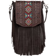 Montana West Small Genuine Leather Crossbody Purse for Women Western Fringe Tassel Bag with Floral Tooled Flap, Coffee-A