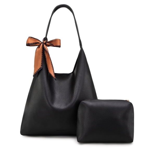 Montana West Slouchy Hobo Bag for Women Shoulder Purses and Handbags with Scarf, Black