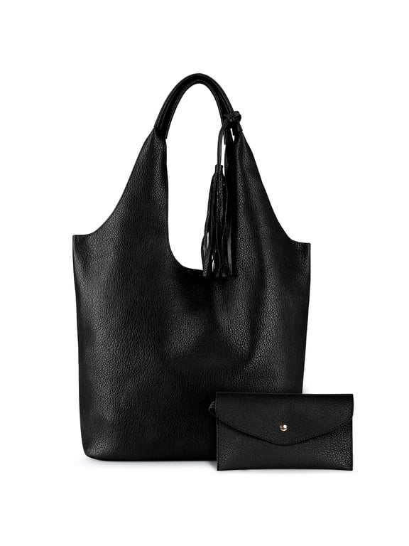 Slouchy Hobo Bags for Women Soft Designer Shoulder Purses Ladies Top Handle Handbag, Black