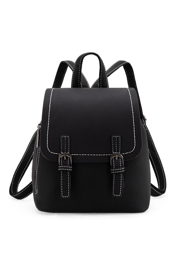 Small Backpack for Women Vegan Leather Mini Backpack Purse for Women Colorblock Backpack Cute Convertible Shoulder Bag, Black