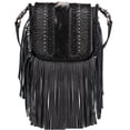 thumbnail image 1 of Montana West Small Genuine Leather Crossbody Purse for Women Western Fringe Tassel Bag with Floral Tooled Flap, Black, 1 of 7