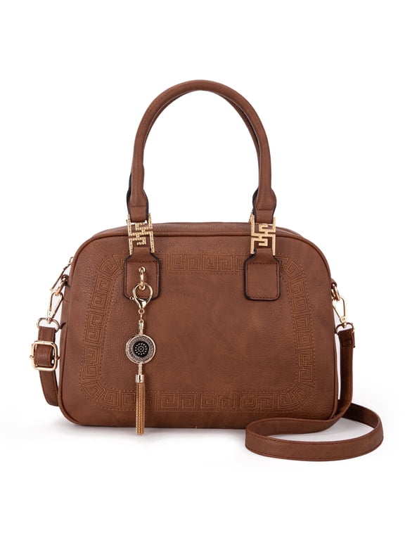 Small Top Handle Purse for Women Crossbody Satchel Handbag Barrel Bag, Brown
