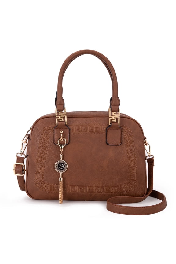 Small Top Handle Purse for Women Crossbody Satchel Handbag Barrel Bag, Brown