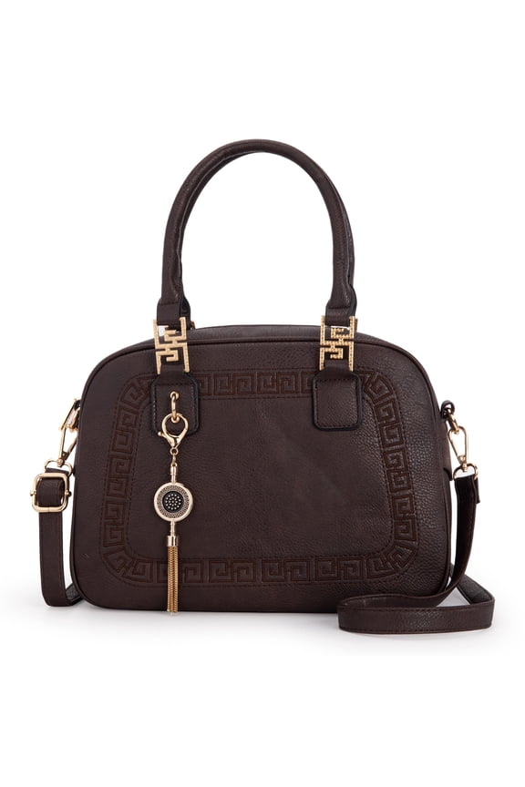 Small Top Handle Purse for Women Crossbody Satchel Handbag Barrel Bag, Coffee