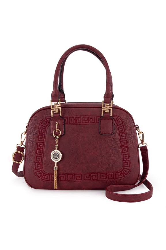 Small Top Handle Purse for Women Crossbody Satchel Handbag Barrel Bag, Burgundy