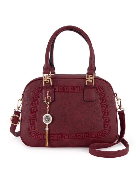 Small Top Handle Purse for Women Crossbody Satchel Handbag Barrel Bag, Burgundy