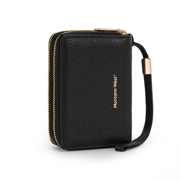 Montana West Small Wristlet Wallet for Women Western Vegan Leather RFID‑Blocking Card Purse, Black