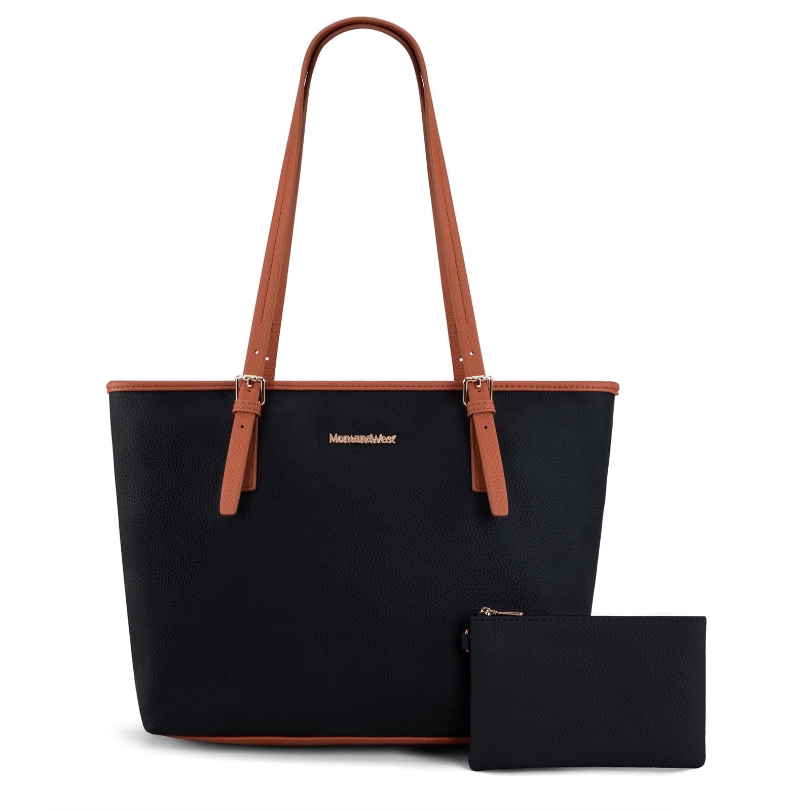 Montana West Tote Bags Vegan Leather Purses and Handbags for Women Top Handle Ladies Shoulder Bags, A-Black