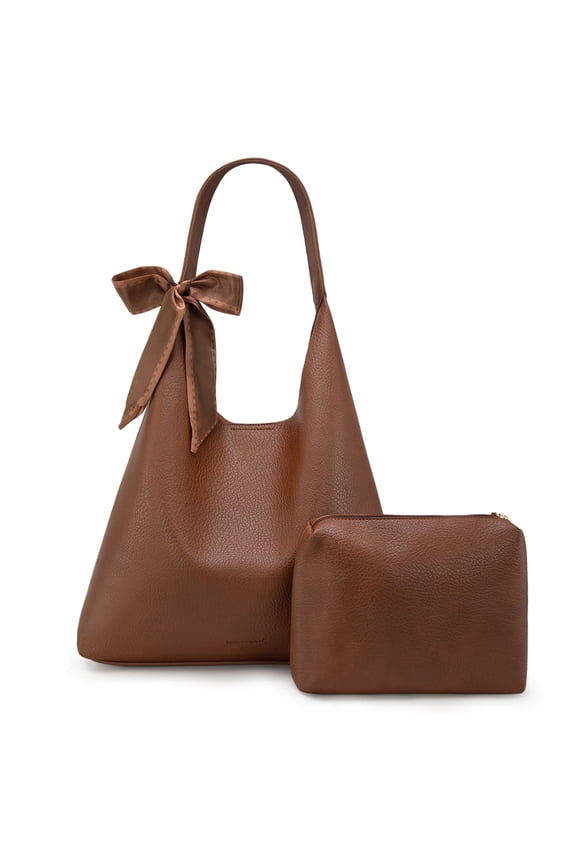 Slouchy Hobo Bag for Women Shoulder Purses and Handbags with Scarf, Dark Brown