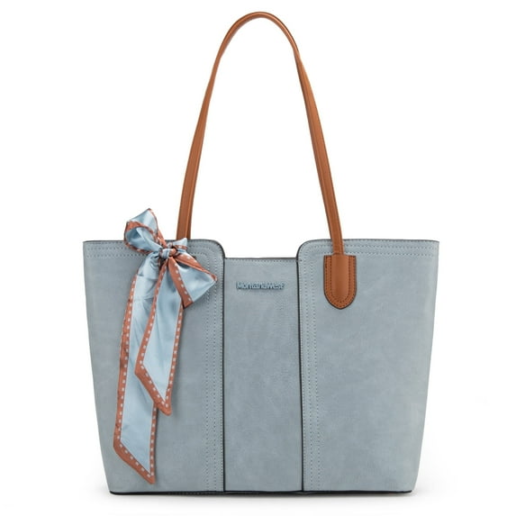 Montana West Tote Bags for Women Medium Top Handle Handbags with Scarf, Pastel Blue