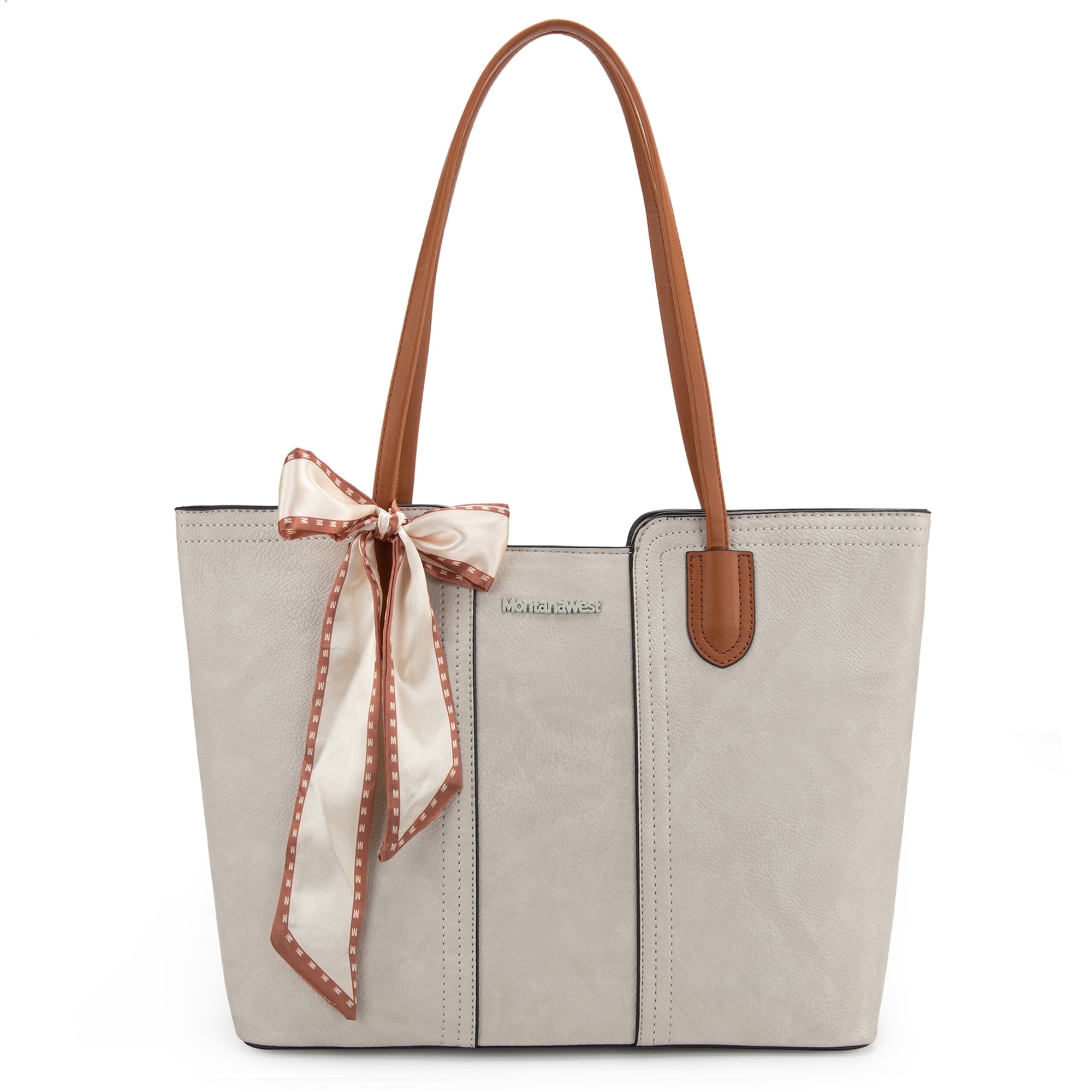 Montana West Tote Bags for Women Medium Top Handle Handbags with Scarf, Tan
