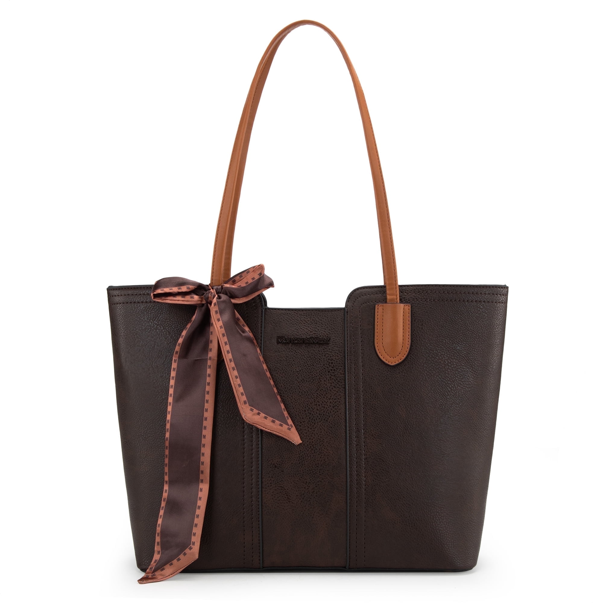 Montana West Tote Bags for Women Medium Top Handle Handbags with Scarf, Coffee