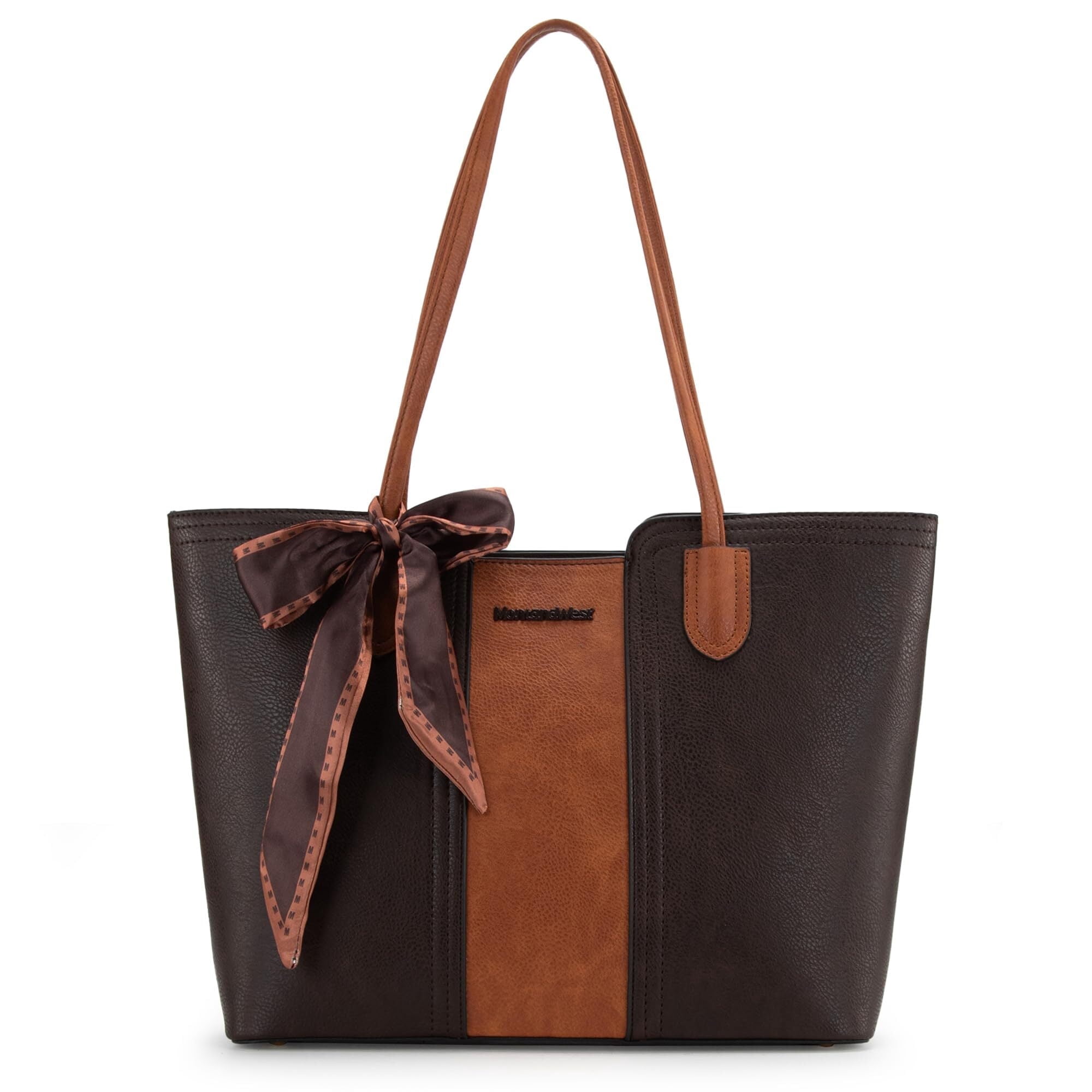 Montana West Tote Bags for Women Medium Top Handle Handbags with Scarf, Orange-Coffee