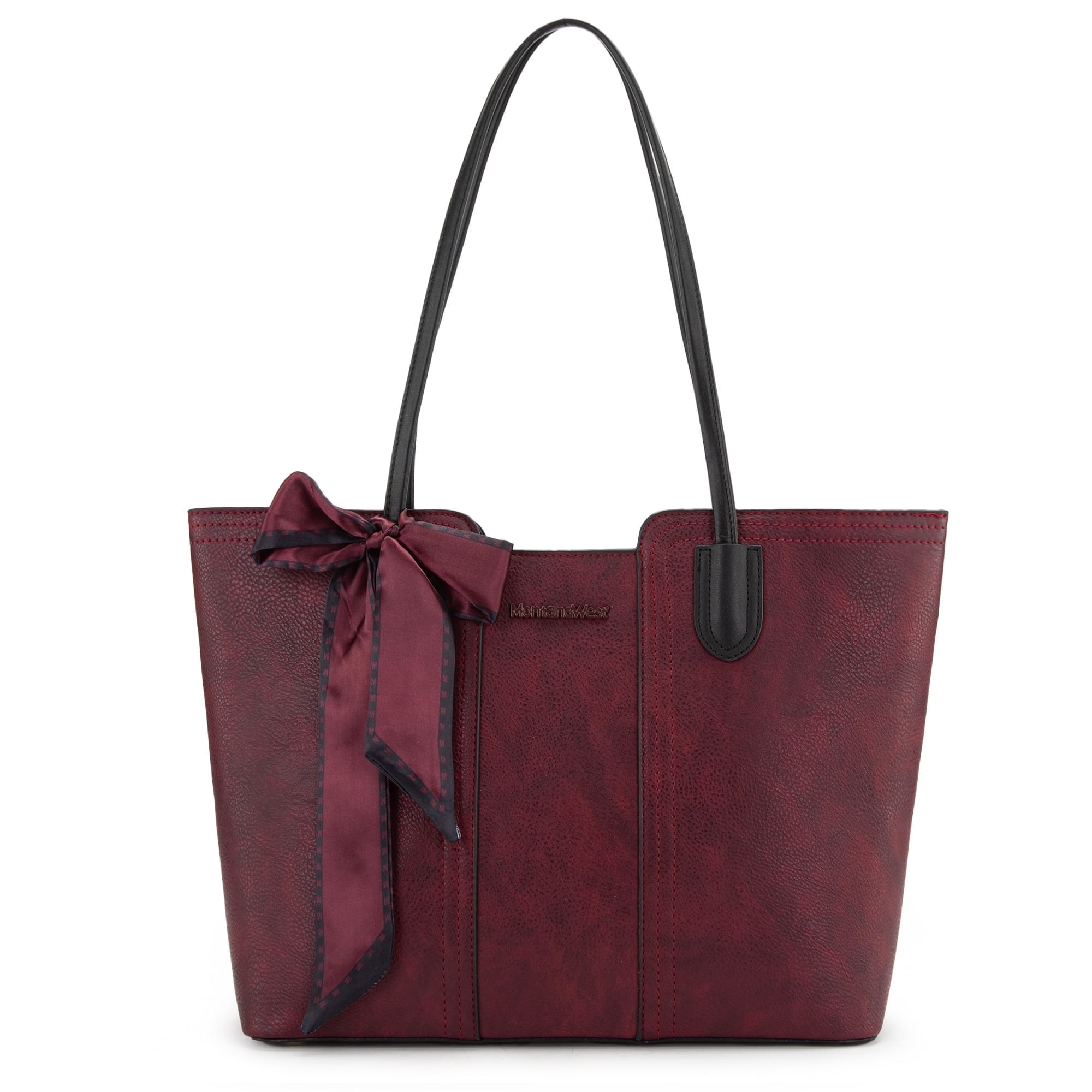 Montana West Tote Bags for Women Medium Top Handle Handbags with Scarf, Red