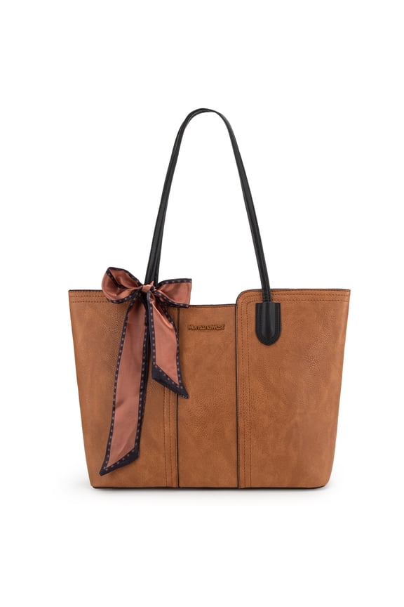 Tote Bags for Women Medium Top Handle Handbags with Scarf, Brown