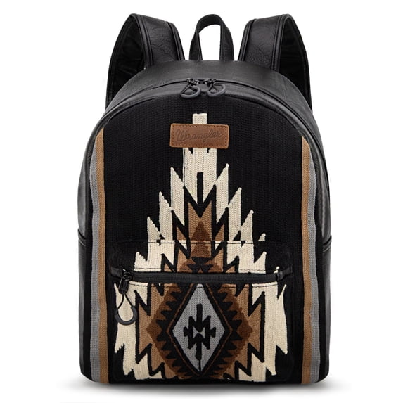 Wrangler Bag for Women Stylish Aztec Knitted Backpack Large Capacity for Travel Daily Use, Black