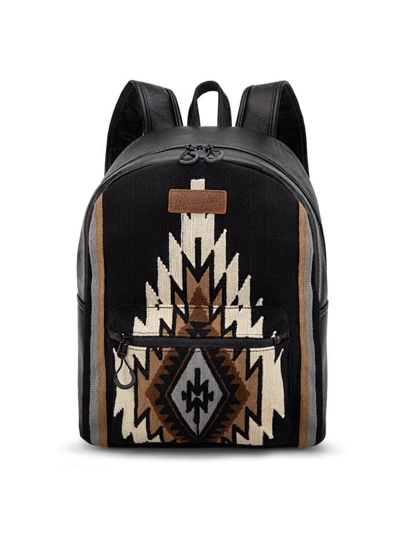 Wrangler Bag for Women Stylish Aztec Knitted Backpack Large Capacity for Travel Daily Use, Black