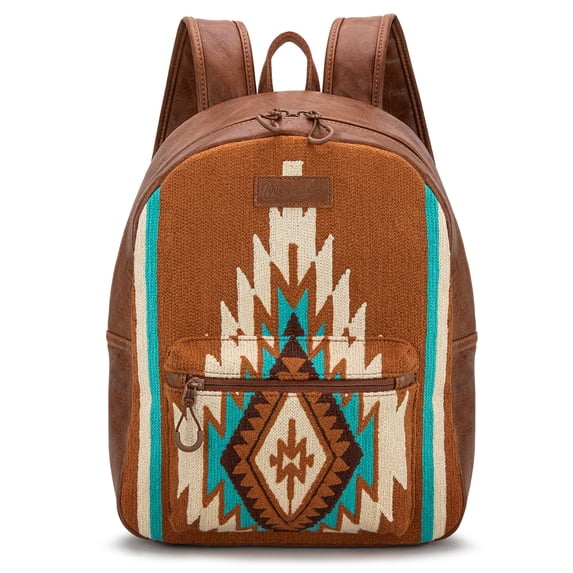 Wrangler Bag for Women Stylish Aztec Knitted Backpack Large Capacity for Travel Daily Use, Brown