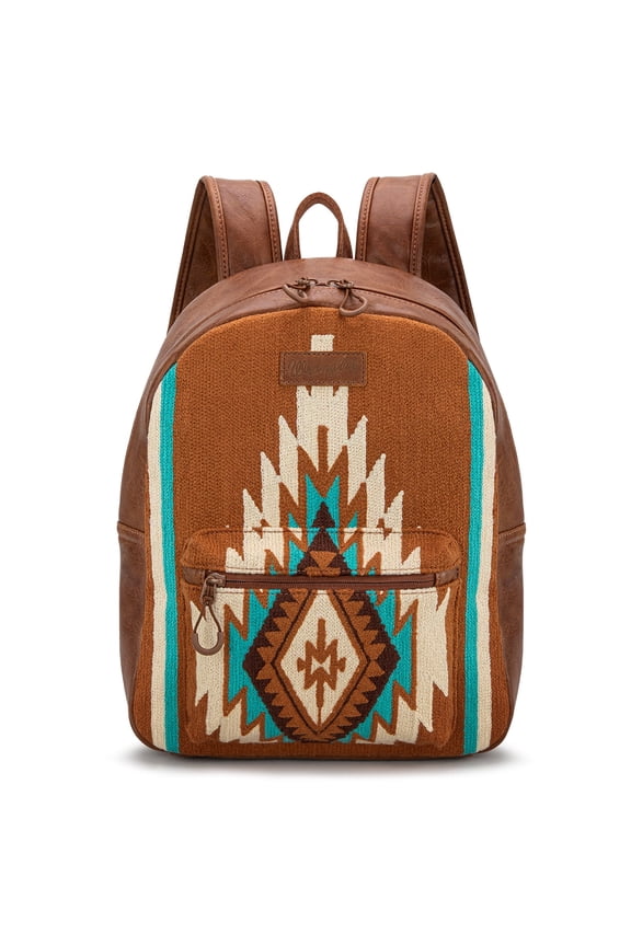 Wrangler Bag for Women Stylish Aztec Knitted Backpack Large Capacity for Travel Daily Use, Brown