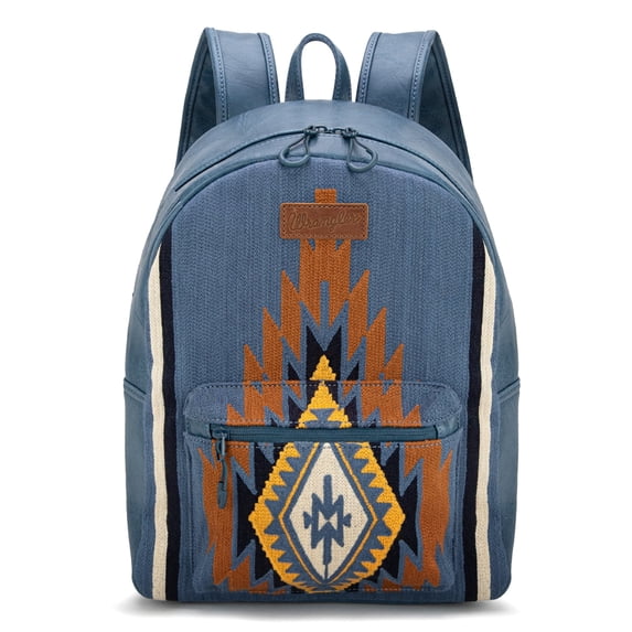 Wrangler Bag for Women Stylish Aztec Knitted Backpack Large Capacity for Travel Daily Use, Jeans Blue