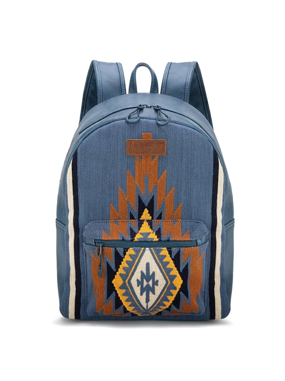 Wrangler Bag for Women Stylish Aztec Knitted Backpack Large Capacity for Travel Daily Use, Jeans Blue
