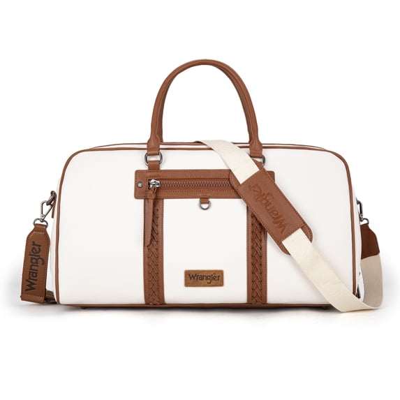 Wrangler Travel Duffel Bag Large Capacity Leather Luggage Bag for Women Stylish and Durable Travel Bag, Beige