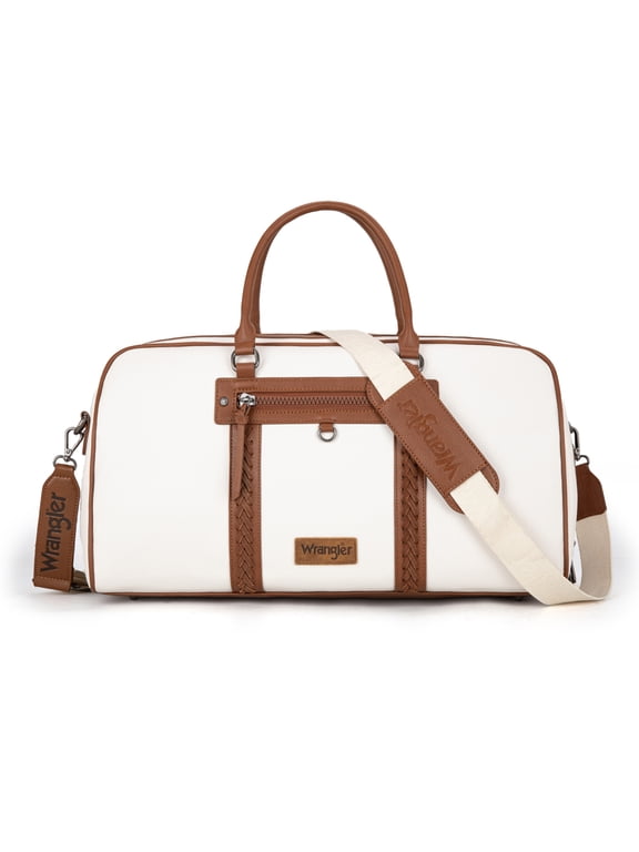 Wrangler Travel Duffel Bag Large Capacity Leather Luggage Bag for Women Stylish and Durable Travel Bag, Beige