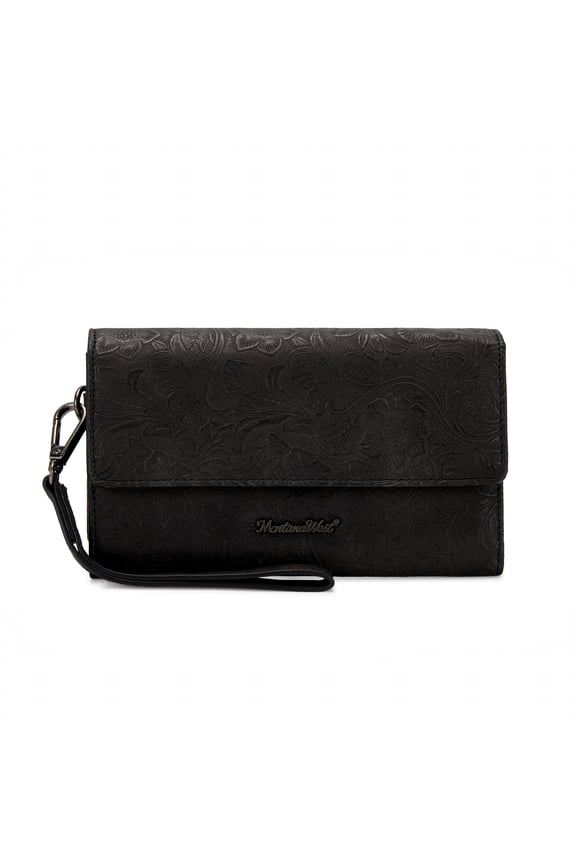 Wallets for Women Trifold Large Card Organizer Zipper Coin Purse, Black