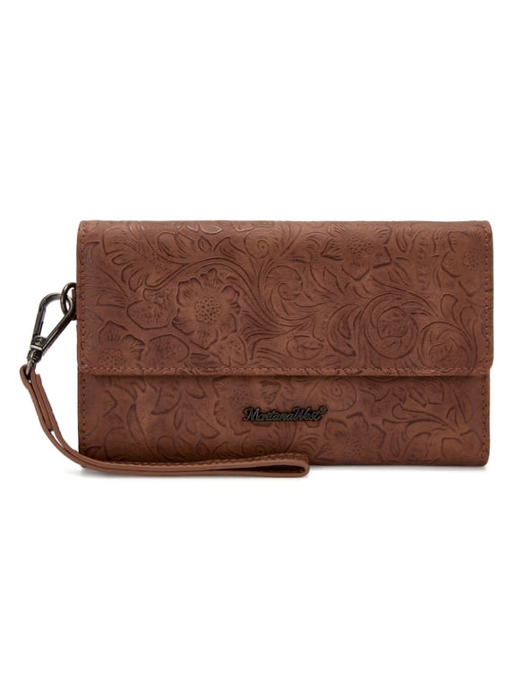 Wallets for Women Trifold Large Card Organizer Zipper Coin Purse, Brown