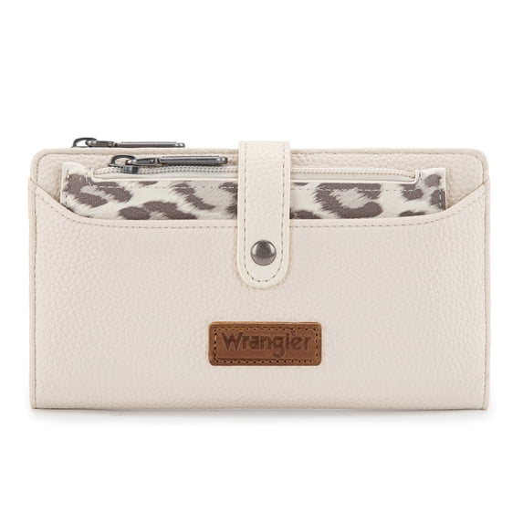 Wrangler Wallet for Women Leopard Print RFID Wallets Bifold Ladies Clutch Wallet, Beige