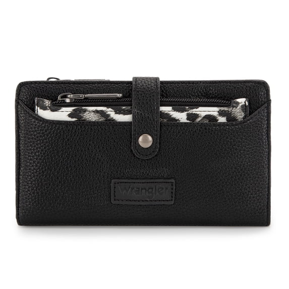 Wrangler Wallet for Women Leopard Print RFID Wallets Bifold Ladies Clutch Wallet, Black