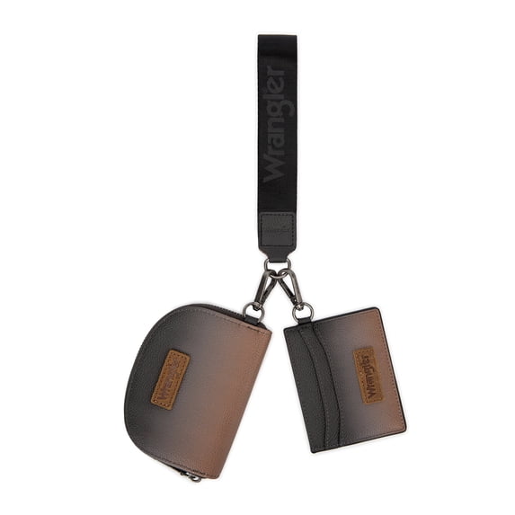 Wrangler KeyChain Wallet Wristlet Wallets for Women Dual Pouch Wristlet Rfid Blocking Credit Card Holder Wallet, Gradient-Brown