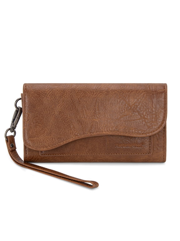 Wallet for Women Leather Wristlet Trifold Money Organizer with Coin Purse, Brown