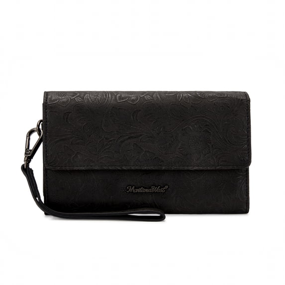 Montana West Wallets for Women Trifold Large Card Organizer Zipper Coin Purse, Black