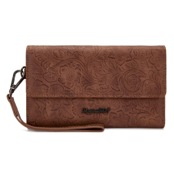 Montana West Wallets for Women Trifold Large Card Organizer Zipper Coin Purse, Brown