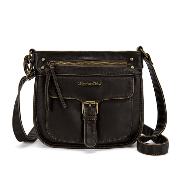 Montana West Women Crossbody Purse with Multi Pocket, Ultra Soft Washed Leather Travel Bag, Brown