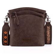 Multi Zip Pocket Large Crossbody Bag With Guitar Strap, Classic Coffee