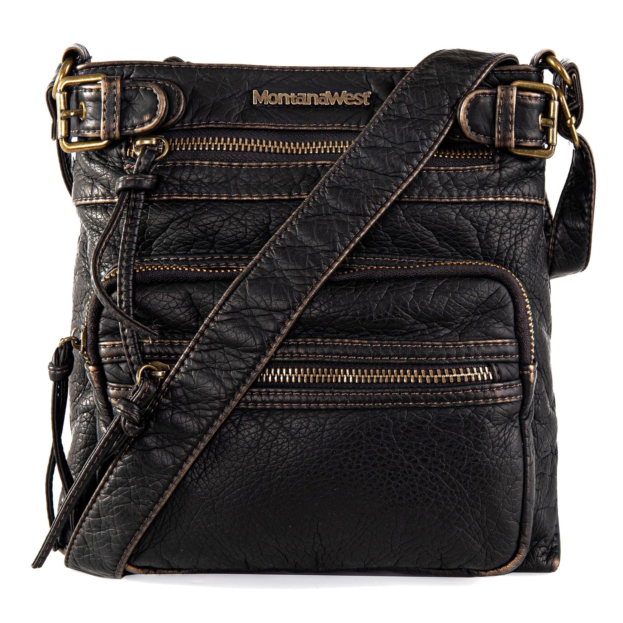 Montana West Crossbody Bag for Women Multi Pocket Shoulder Bags Medium Travel Purses Ultra Soft Washed Leather, Bronze
