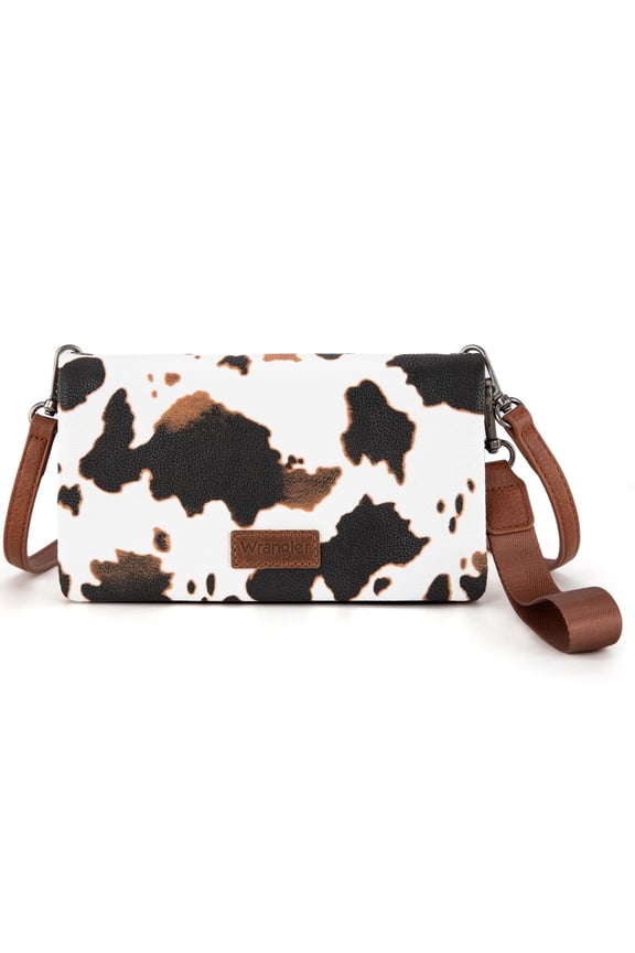Wrangler Womens Wristlet Wallet RFID Blocking Bifold Clutch Credit Card Holder Purse with Crossbody Strap, Cow-Brown