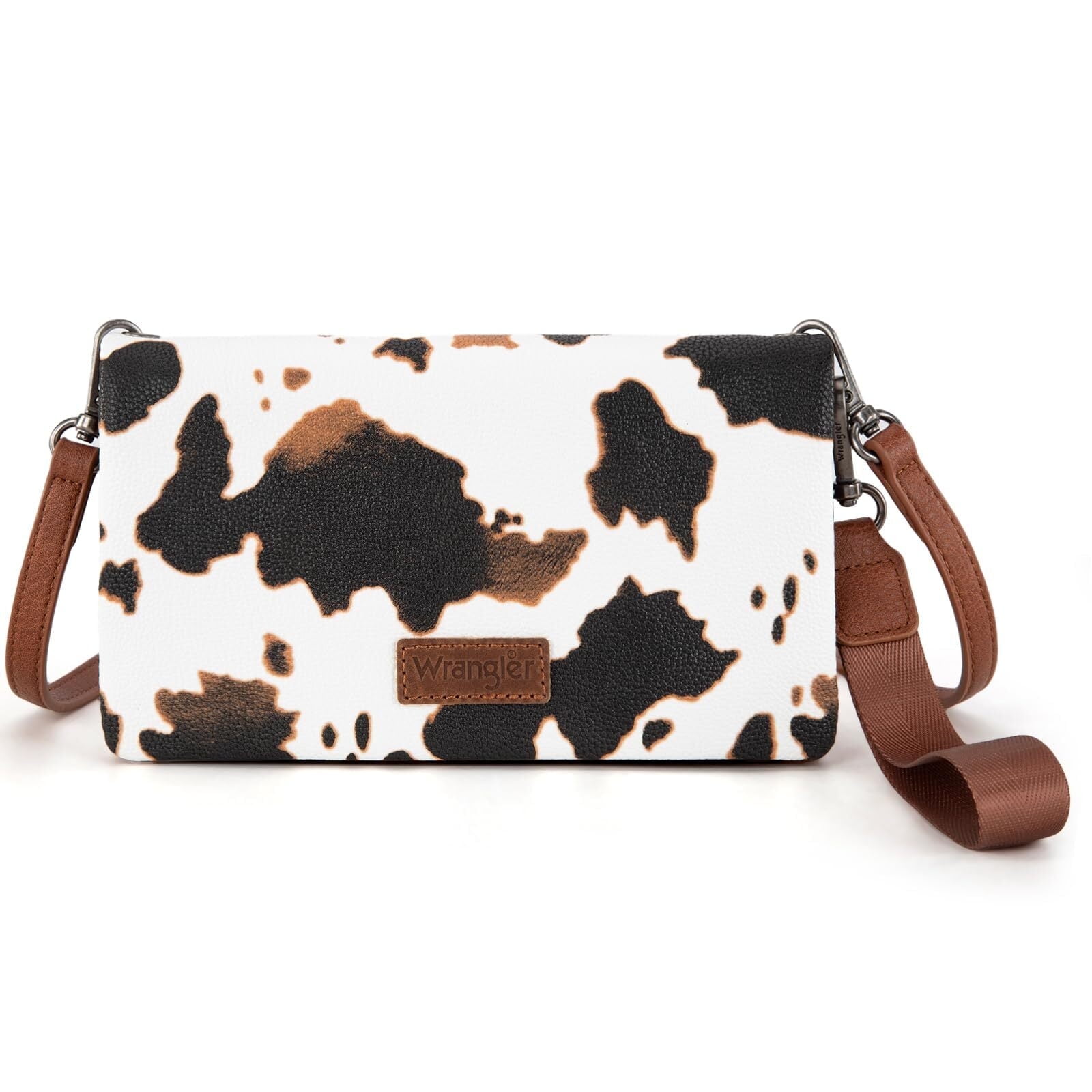 Wrangler Cow Print Women's Wristlet Wallet - RFID Blocking Bifold Clutch With Detachable Strap