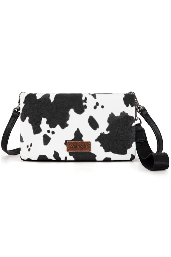 Wrangler Womens Wristlet Wallet RFID Blocking Bifold Clutch Credit Card Holder Purse with Crossbody Strap, Cow-Black