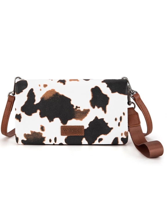 Wrangler Bifold Wristlet for Women RFID Blocking Wallet with Crossbody Strap, Cow-Brown